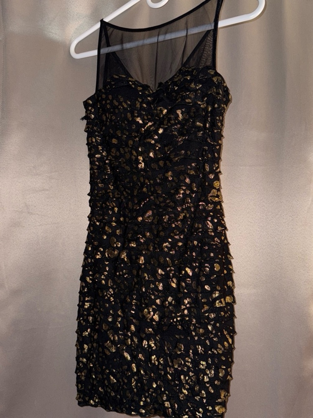 Vintage black and gold print dress